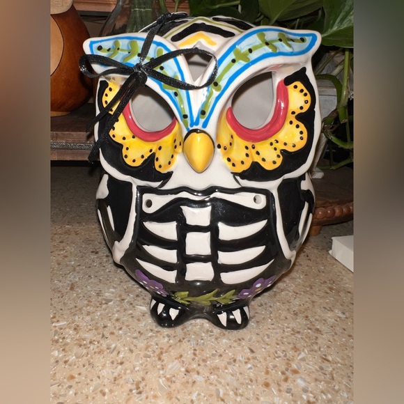 BLUE SKY Halloween Owl Skeleton Skull Tea Light Candle Holder Day Of Dead NWT - Picture 1 of 6